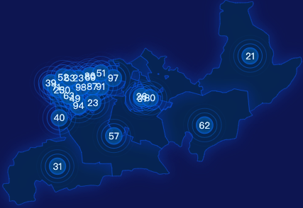 echarts哈尔滨市香坊区geoJson地图圆形波纹状气泡图