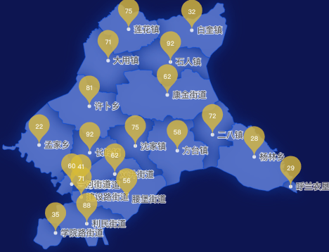 echarts哈尔滨市呼兰区geoJson地图水滴状气泡图