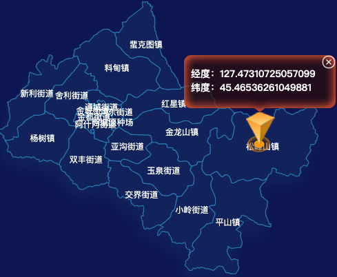 echarts哈尔滨市阿城区geoJson地图根据经纬度显示自定义html弹窗