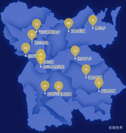 echarts哈尔滨市依兰县geoJson地图水滴状气泡图