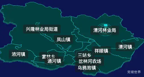 threejs哈尔滨市通河县geoJson地图3d地图CSS2D外加旋转棱锥