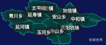 threejs哈尔滨市延寿县geoJson地图3d地图CSS2D外加旋转棱锥