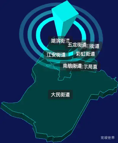 threejs齐齐哈尔市龙沙区geoJson地图3d地图CSS2D外加旋转棱锥