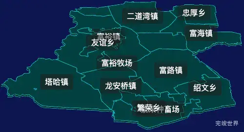 threejs齐齐哈尔市富裕县geoJson地图3d地图css2d标签