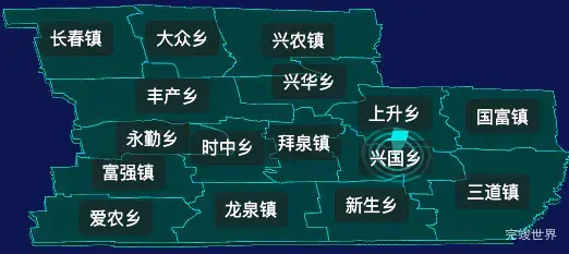 threejs齐齐哈尔市拜泉县geoJson地图3d地图CSS2D外加旋转棱锥