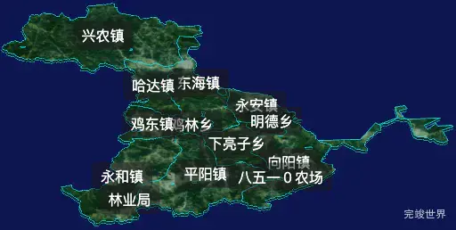 threejs鸡西市鸡东县geoJson地图3d地图自定义贴图加CSS2D标签