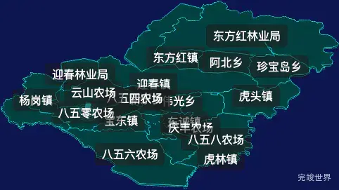 threejs鸡西市虎林市geoJson地图3d地图CSS2D外加旋转棱锥