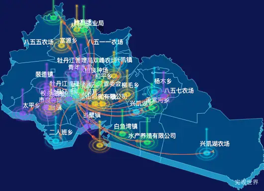 echarts鸡西市密山市geoJson地图飞线图