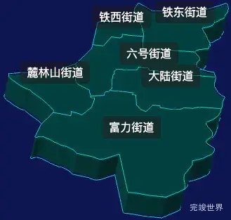 threejs鹤岗市南山区geoJson地图3d地图css2d标签