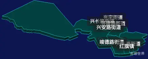 threejs鹤岗市兴安区geoJson地图3d地图css2d标签