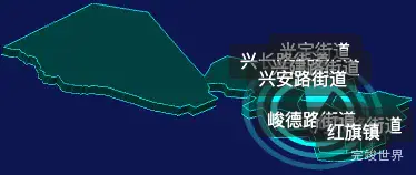 threejs鹤岗市兴安区geoJson地图3d地图CSS2D外加旋转棱锥