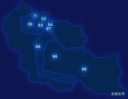 echarts双鸭山市岭东区geoJson地图圆形波纹状气泡图