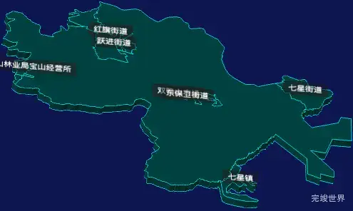 threejs双鸭山市宝山区geoJson地图3d地图CSS3D标签