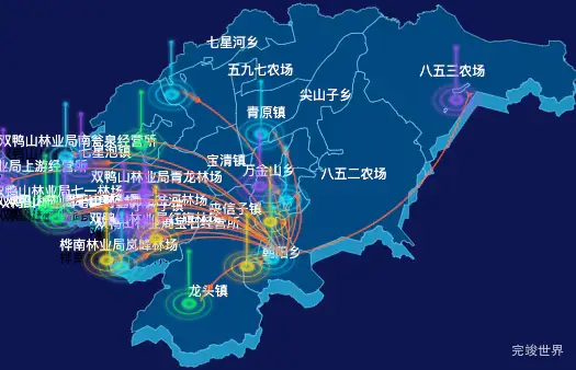 echarts双鸭山市宝清县geoJson地图迁徙图