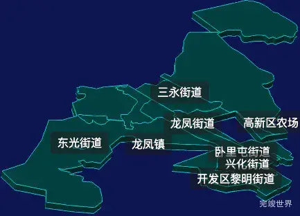 threejs大庆市龙凤区geoJson地图3d地图css2d标签