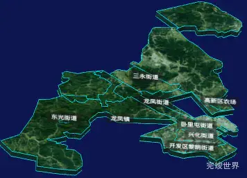 threejs大庆市龙凤区geoJson地图3d地图CSS3D标签