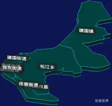 threejs佳木斯市东风区geoJson地图3d地图CSS3D标签