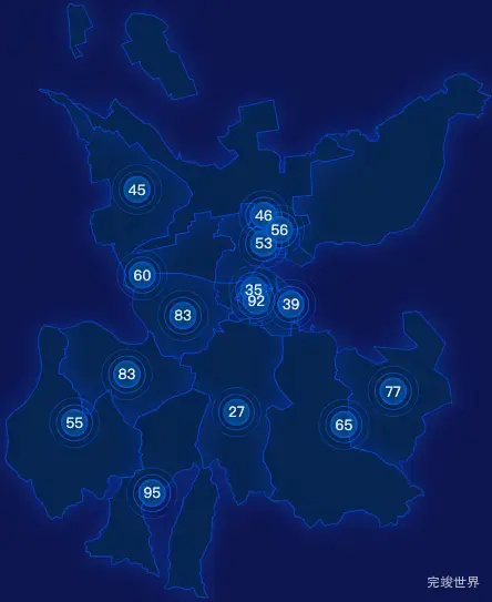 echarts佳木斯市郊区geoJson地图圆形波纹状气泡图