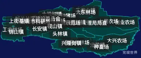 threejs佳木斯市富锦市geoJson地图3d地图CSS2D外加旋转棱锥