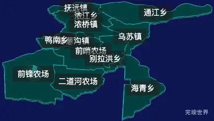 threejs佳木斯市抚远市geoJson地图3d地图CSS2D外加旋转棱锥