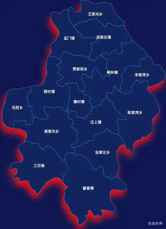 echarts吕梁市柳林县geoJson地图阴影