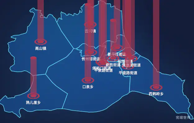 echarts大同市云冈区geoJson地图添加柱状图