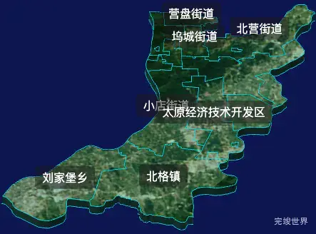 threejs太原市小店区geoJson地图3d地图CSS2D外加旋转棱锥