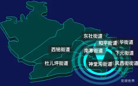 threejs太原市万柏林区geoJson地图3d地图CSS2D外加旋转棱锥