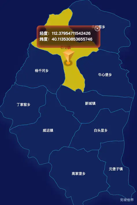 echarts朔州市右玉县geoJson地图根据经纬度显示自定义html弹窗