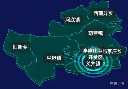 threejs阳泉市郊区geoJson地图3d地图CSS2D外加旋转棱锥