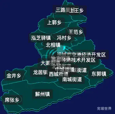 threejs运城市盐湖区geoJson地图3d地图CSS2D外加旋转棱锥