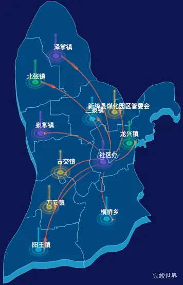 echarts运城市新绛县geoJson地图飞线图