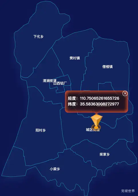 echarts运城市河津市geoJson地图根据经纬度显示自定义html弹窗