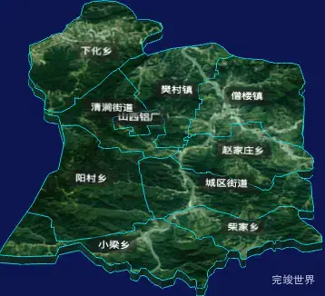 threejs运城市河津市geoJson地图3d地图自定义贴图加CSS3D标签