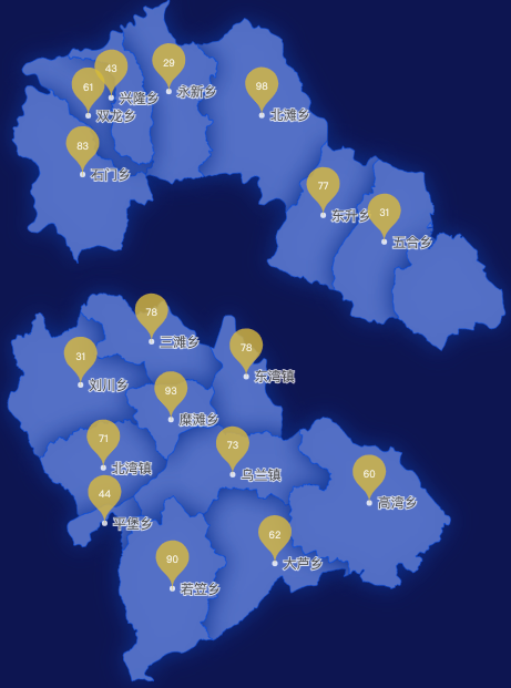 echarts白银市靖远县geoJson地图水滴状气泡图