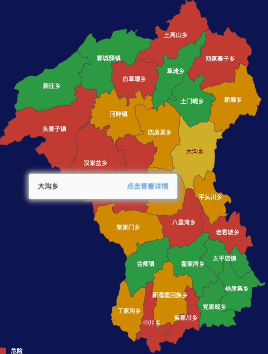echarts白银市会宁县geoJson地图根据经纬度显示自定义html弹窗