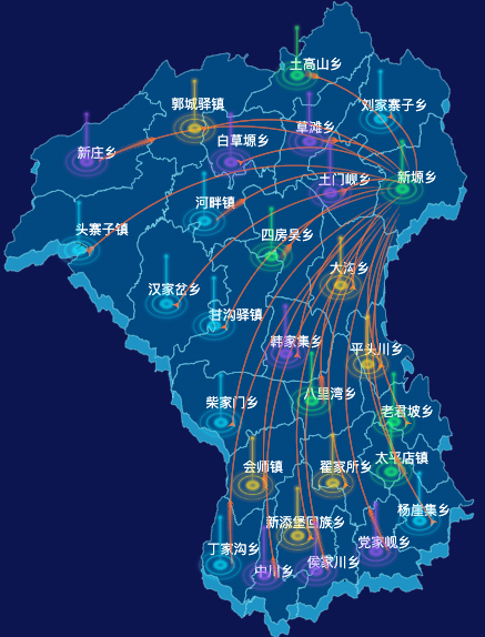 echarts白银市会宁县geoJson地图飞线图