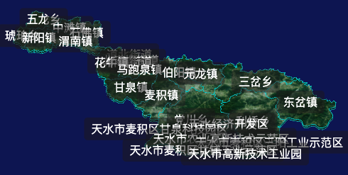 threejs天水市麦积区geoJson地图3d地图CSS2D外加旋转棱锥