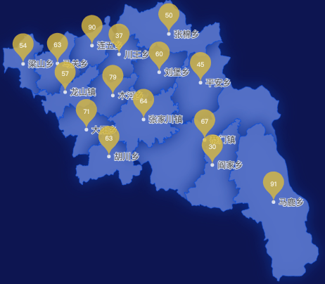 echarts天水市张家川回族自治县geoJson地图水滴状气泡图