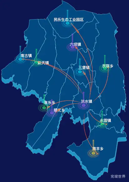 echarts张掖市民乐县geoJson地图飞线图