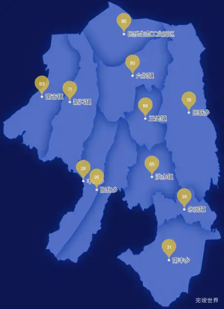 echarts张掖市民乐县geoJson地图水滴状气泡图