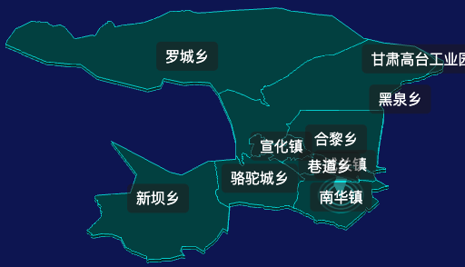 threejs张掖市高台县geoJson地图3d地图CSS2D外加旋转棱锥