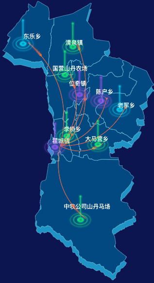 echarts张掖市山丹县geoJson地图飞线图