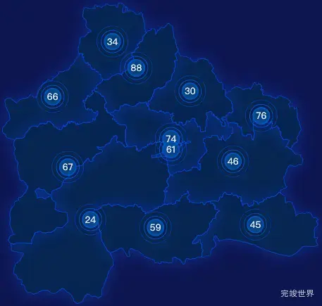 echarts平凉市华亭市geoJson地图圆形波纹状气泡图