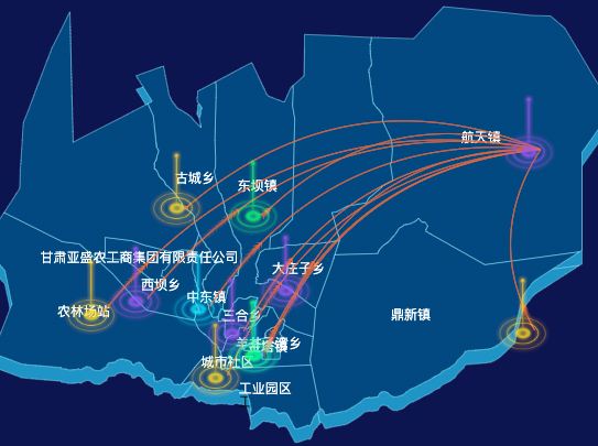 echarts酒泉市金塔县geoJson地图迁徙图