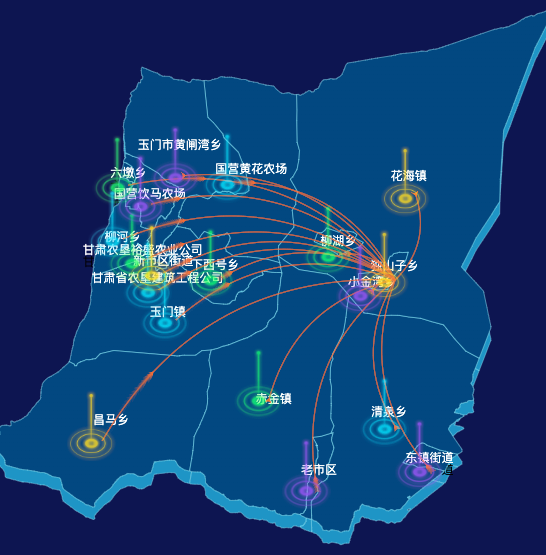 echarts酒泉市玉门市geoJson地图迁徙图