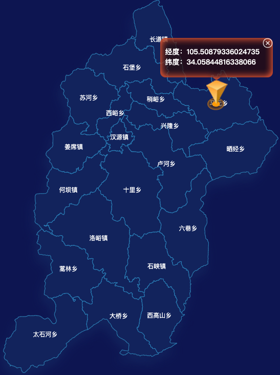 echarts陇南市西和县geoJson地图根据经纬度显示自定义html弹窗