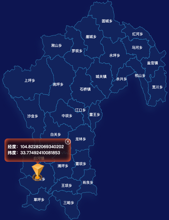 echarts陇南市礼县geoJson地图根据经纬度显示自定义html弹窗