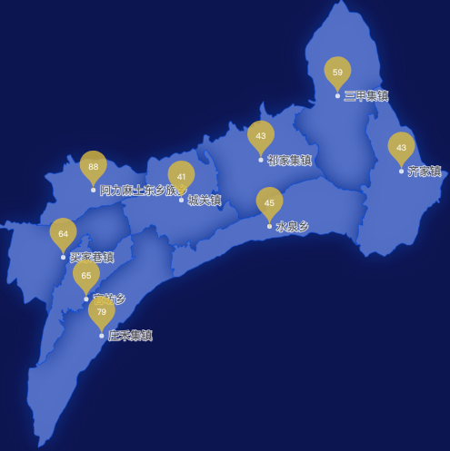 echarts临夏回族自治州广河县geoJson地图水滴状气泡图