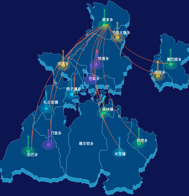 echarts甘南藏族自治州卓尼县geoJson地图飞线图